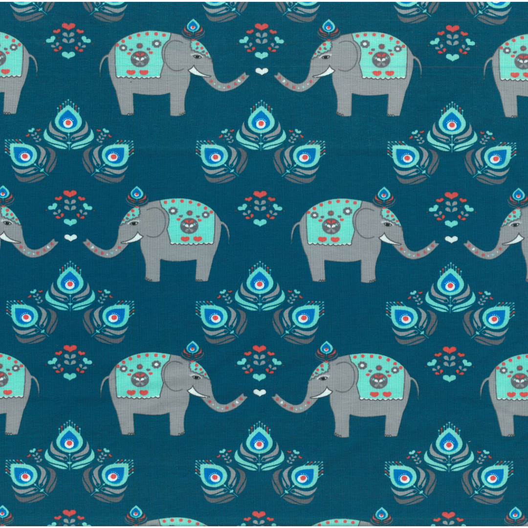 Tessuto Jersey Cotone Elasticizzato a Metraggio-Elefanti