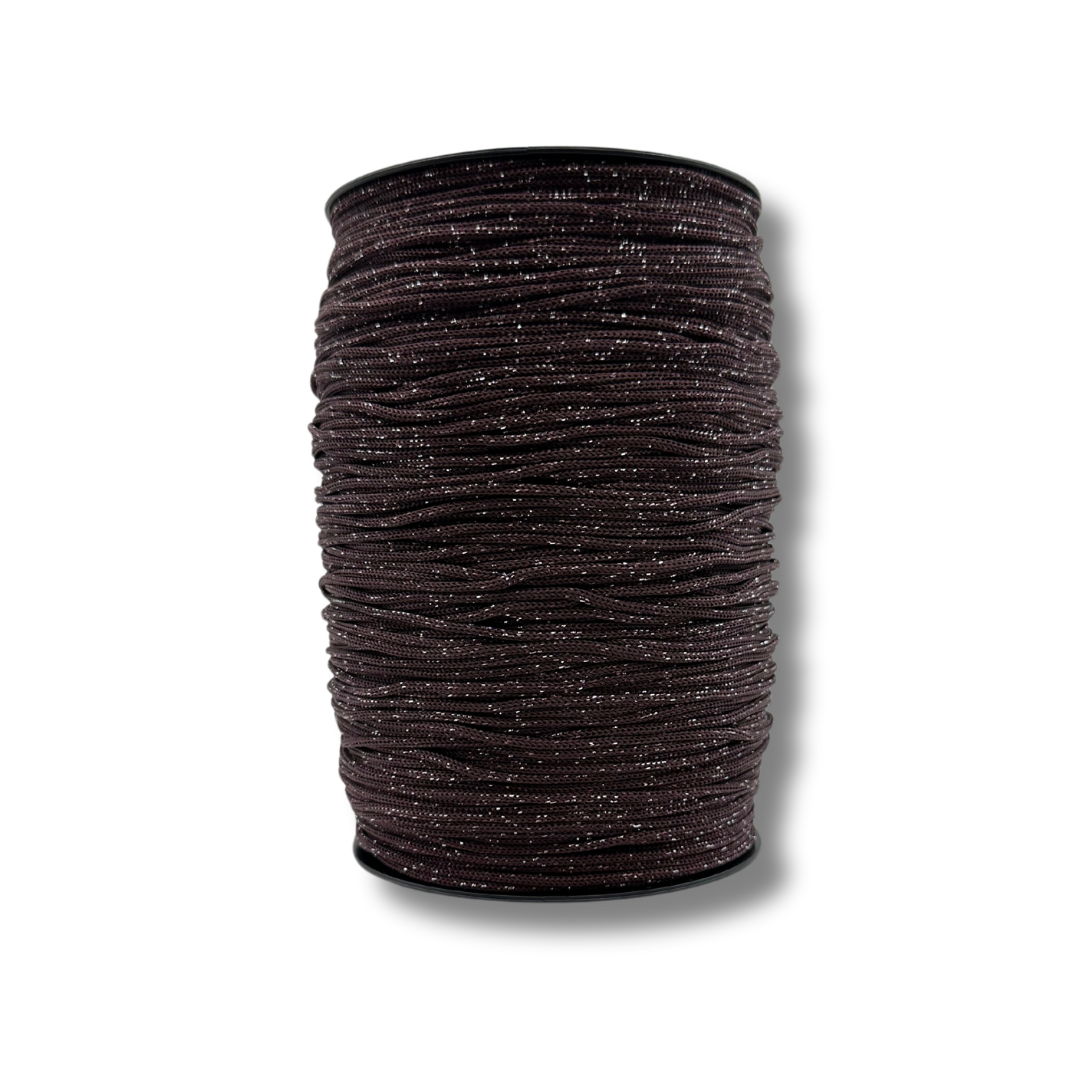 75 | Cordino per Borse all'Uncinetto Marrone Glitterato Argento | 500gr | Spessore 3mm