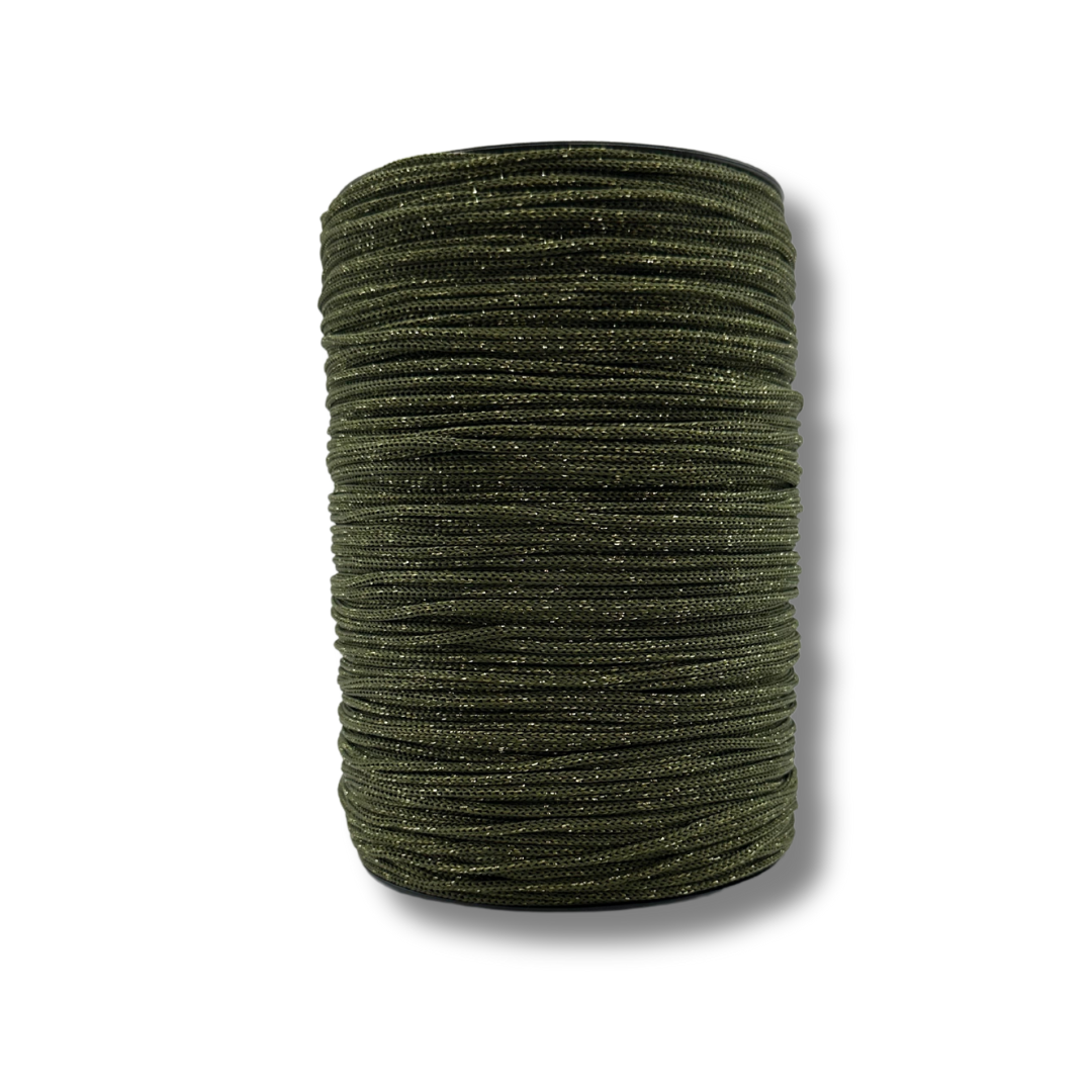 52 | Cordino per Borse all'Uncinetto Verde Glitterato Argento | 500gr | Spessore 3mm