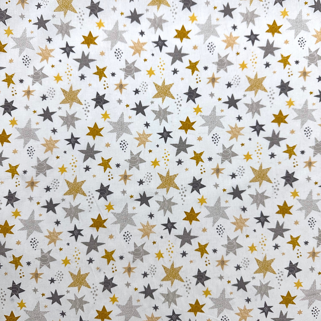 LGC891004 | Tessuto Cotonina Baby Stelline Gialle e Grigie | 100% Cotone | Altezza 140 cm