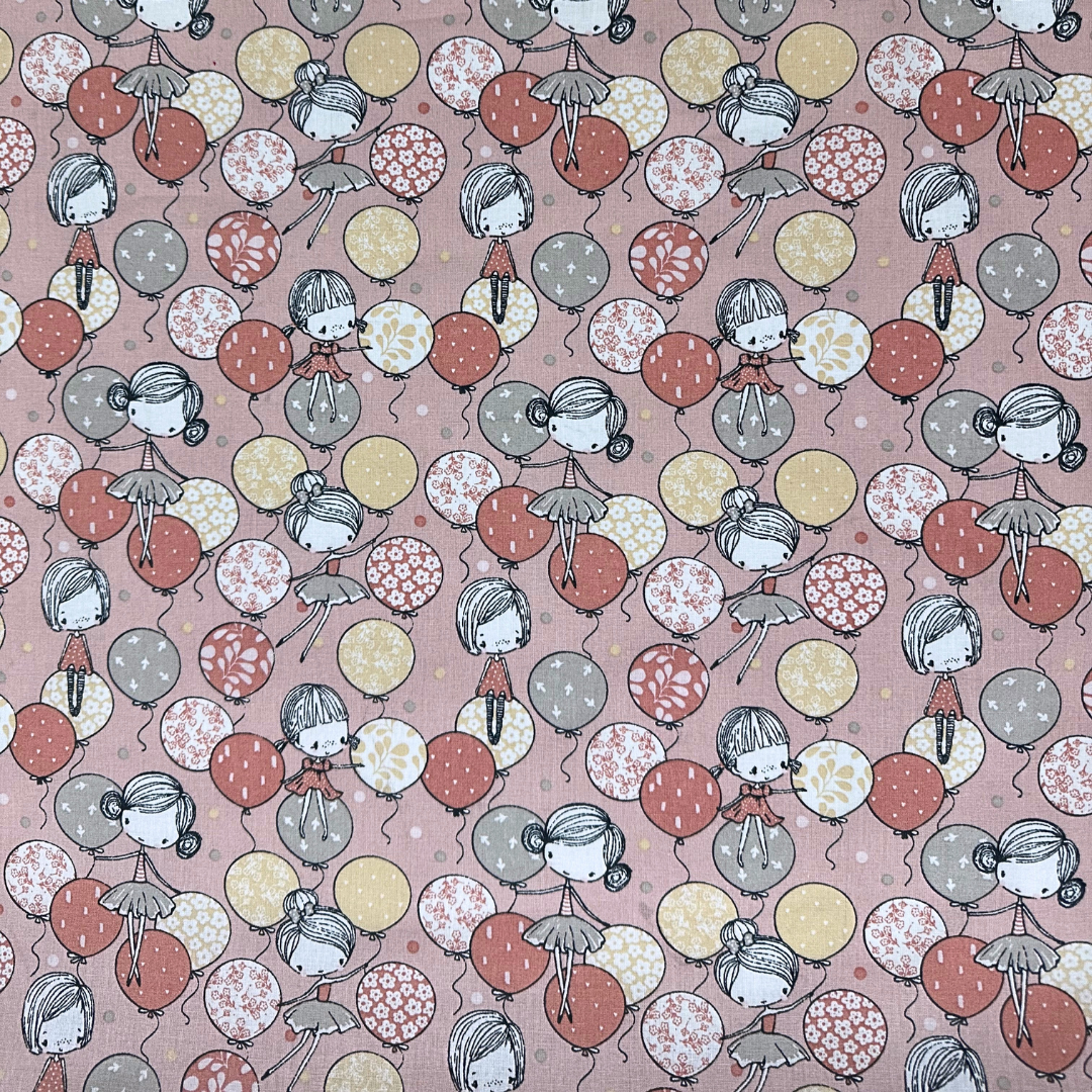 LGB803001 | Tessuto Cotonina Baby Bambina con Palloncini | 100% Cotone | Altezza 140 cm