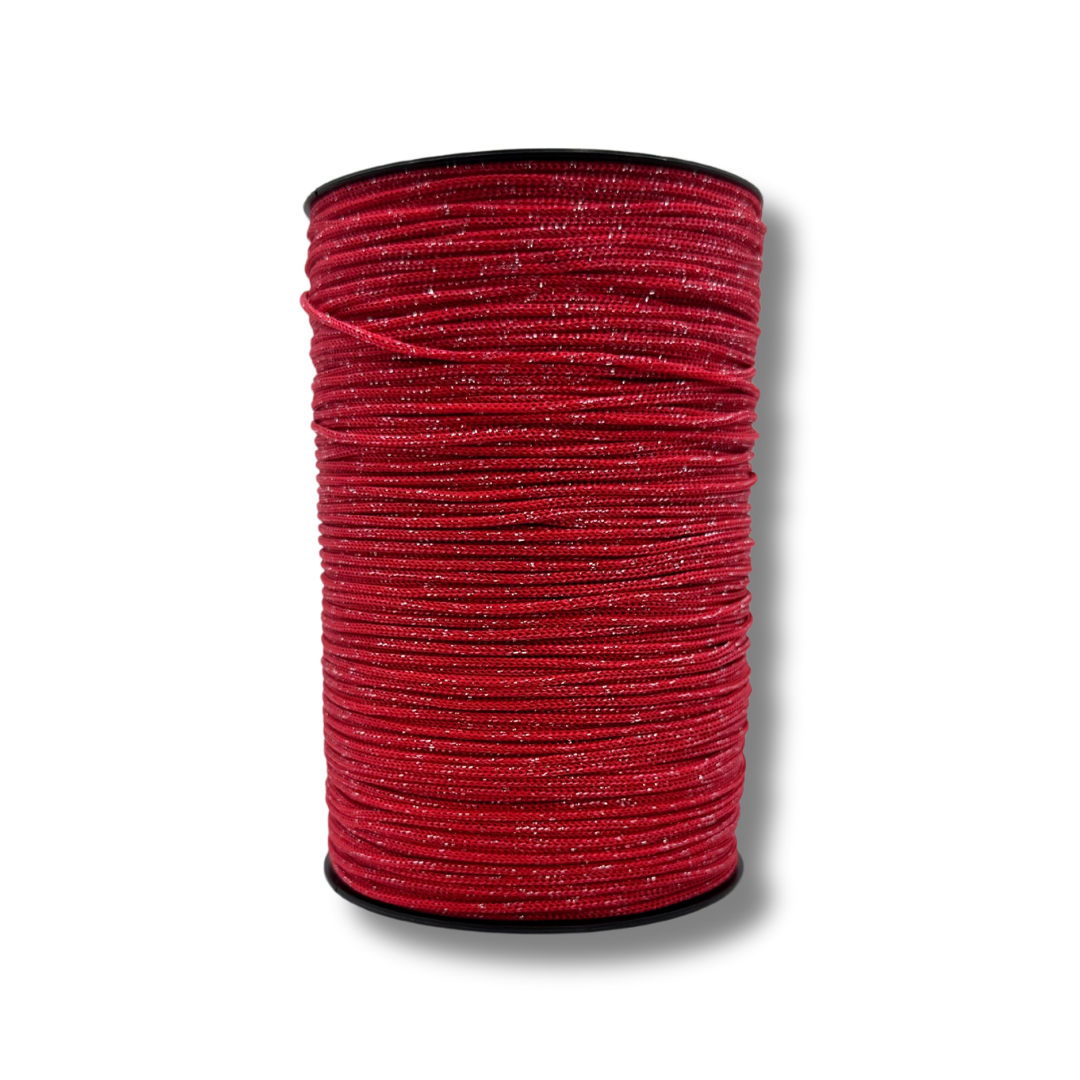 70 | Cordino per Borse all'Uncinetto Rosso Glitterato Argento | 500gr | Spessore 3mm