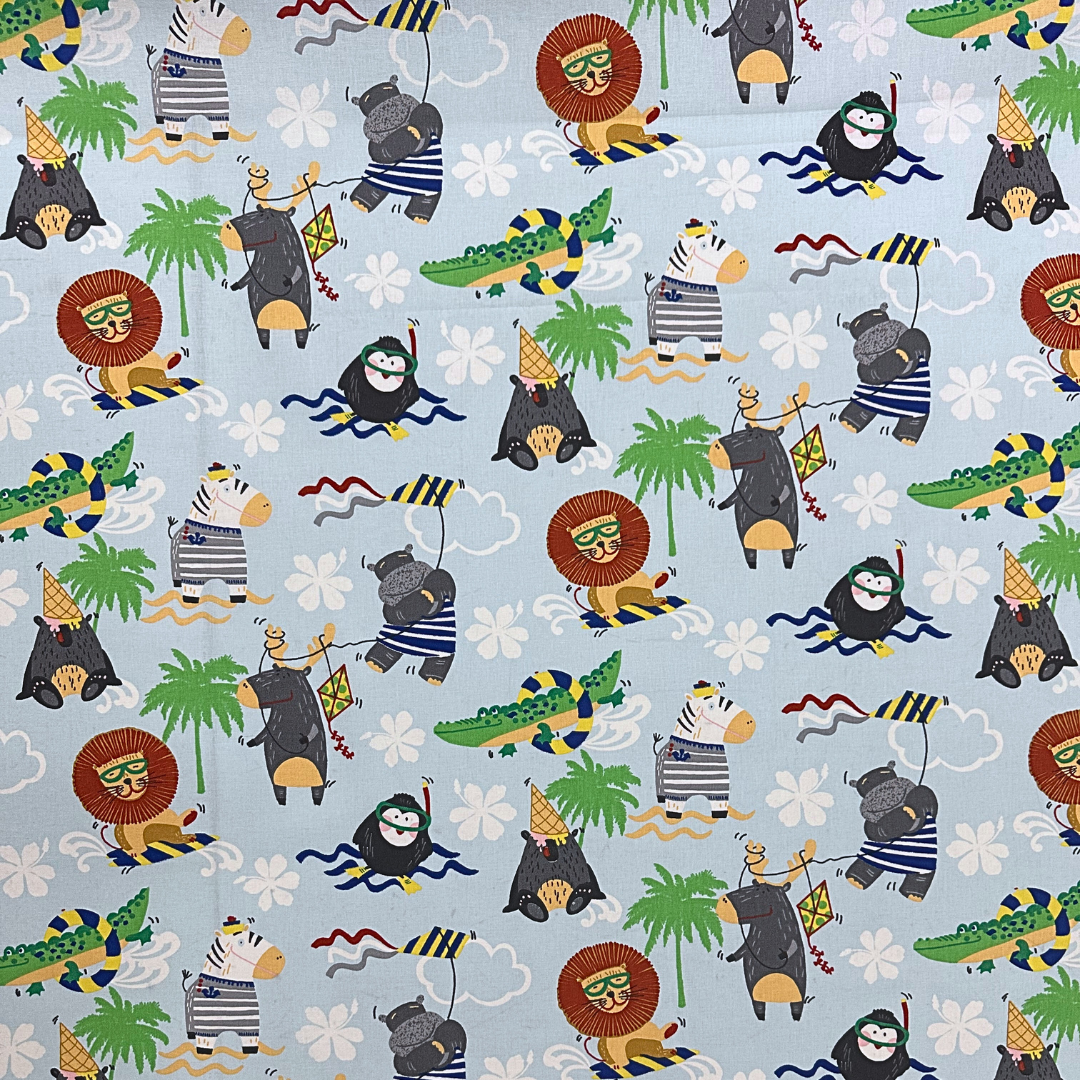LSB125001 | Tessuto Cotonina Baby Animali della Giungla | 100% Cotone | Altezza 160 cm