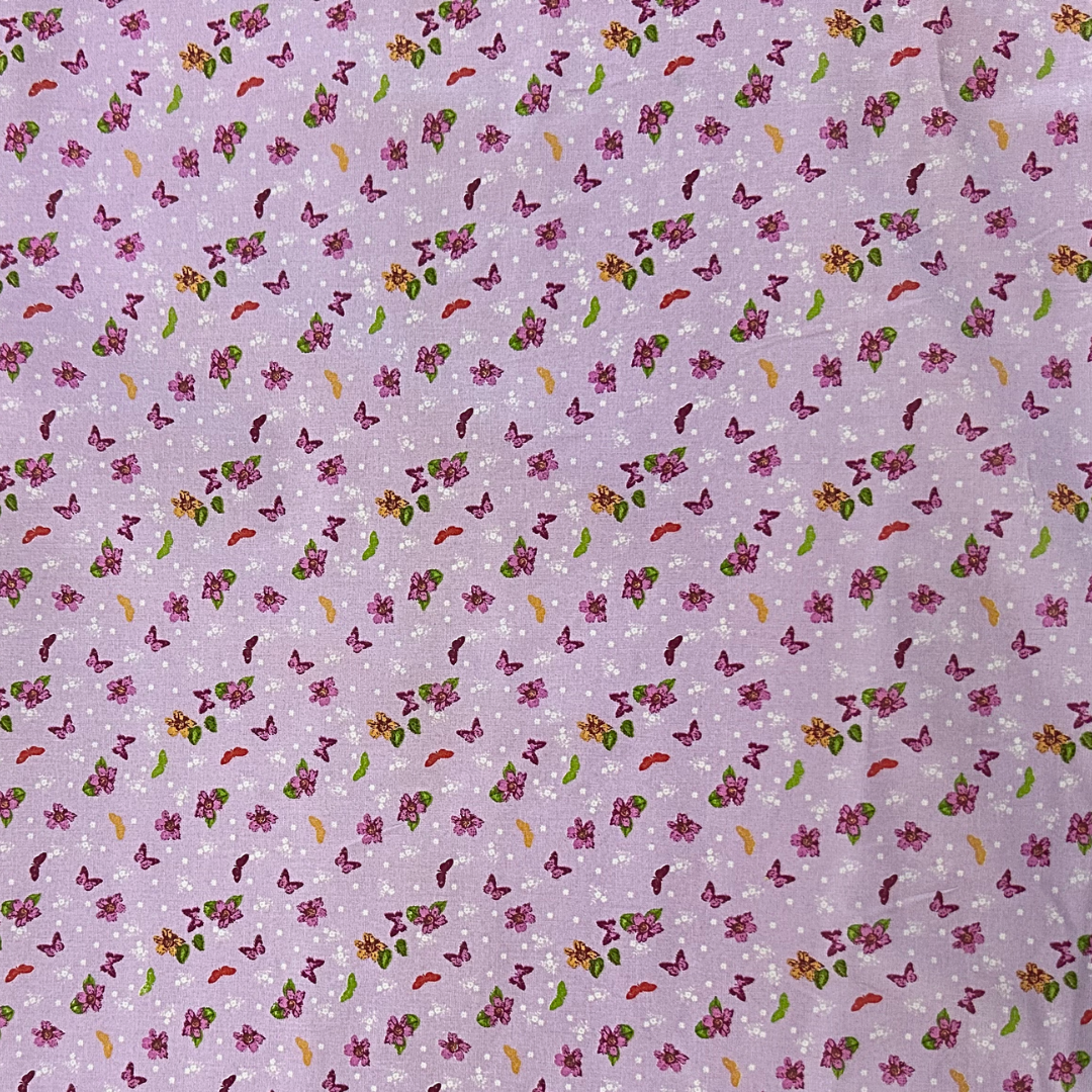 CLAUDE | Tessuto Cotonina Farfalle e Fiori | 100% Cotone | Altezza 140 cm