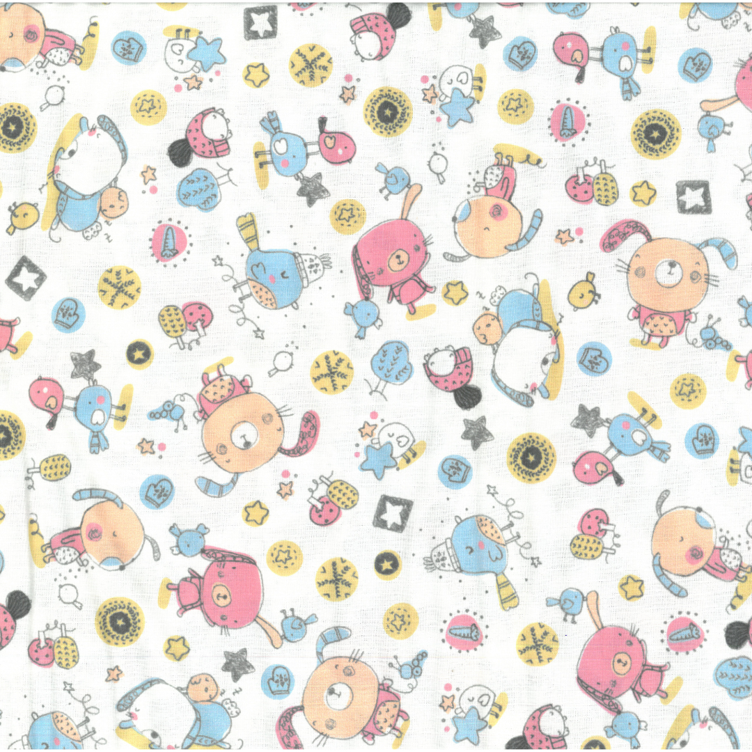 Pupazzetti | Tessuto Cotonina Baby a Metraggio 140cm | 100% Cotone - Ideale per Cucito Creativo