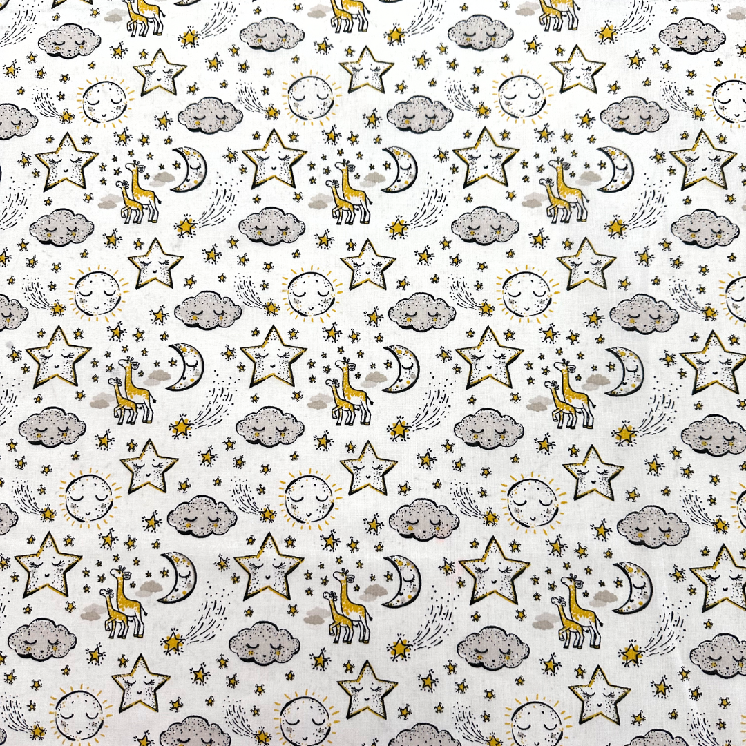 SOLUNE | Tessuto Cotonina Baby Sole e Luna | 100% Cotone | Altezza 140 cm