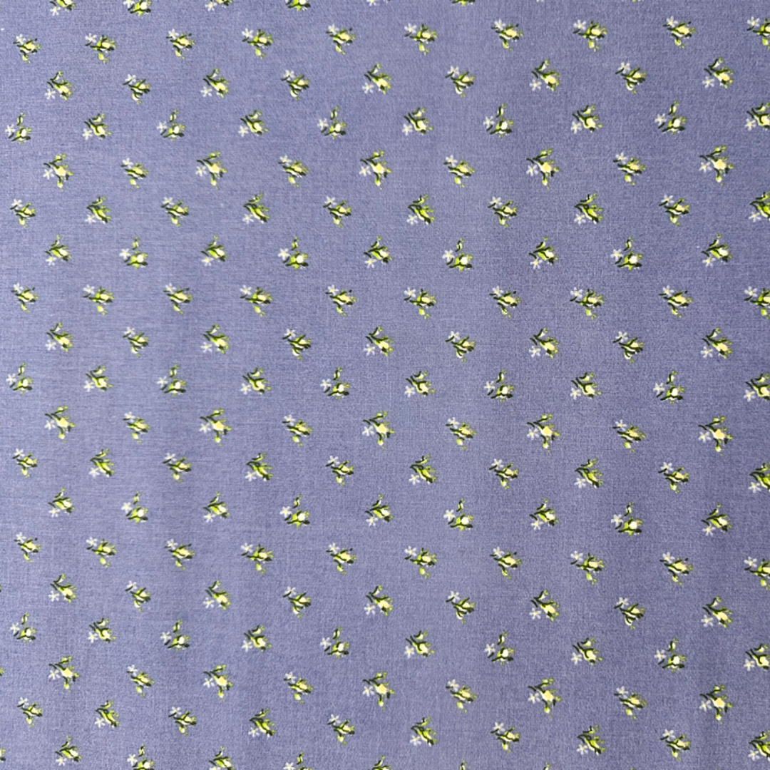 Tessuto Cotonina Fiori Sfondo Bluette | 100% Cotone | Altezza 140 cm