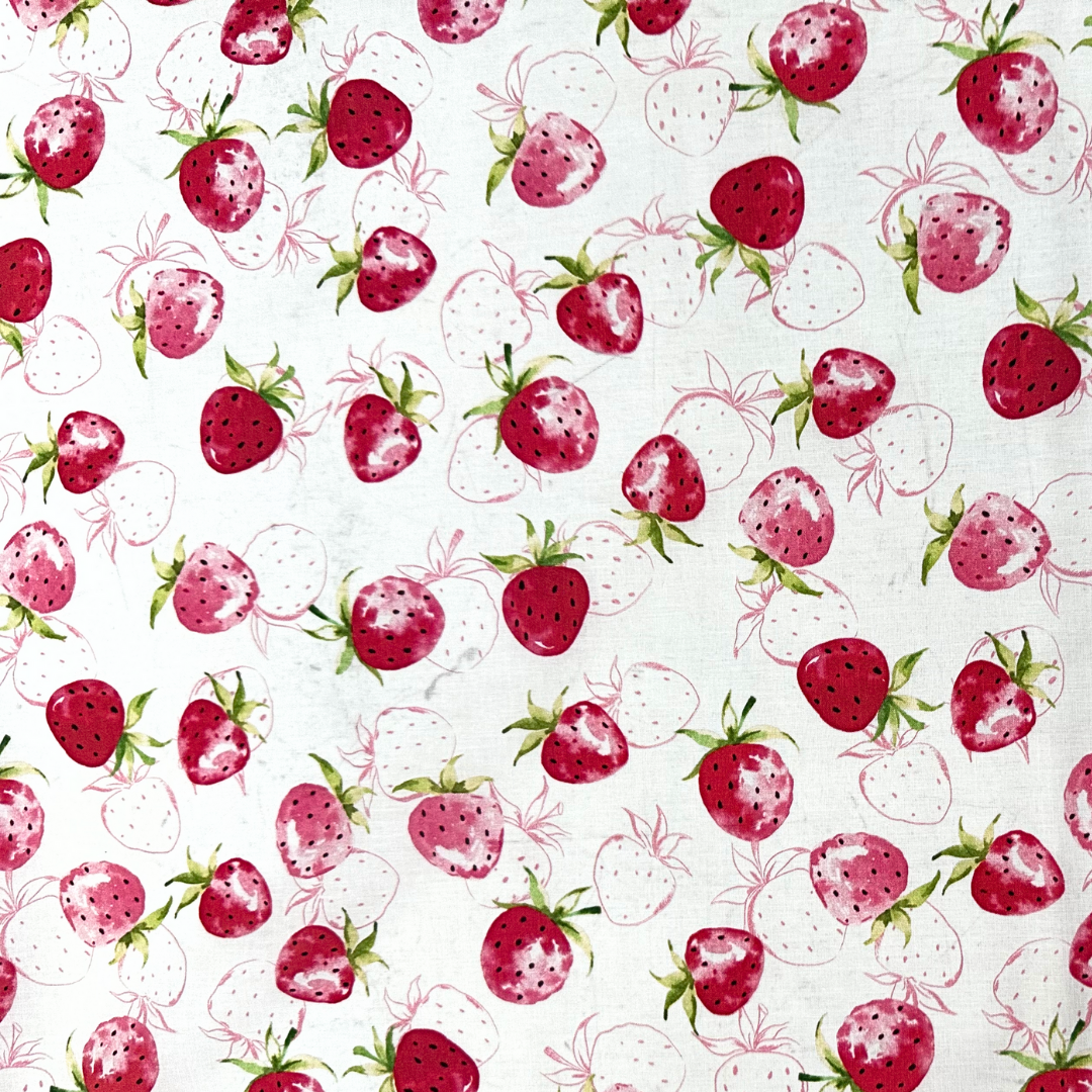 STRAWBERRY | Tessuto Cotonina Fragole | 100% Cotone | Altezza 140 cm
