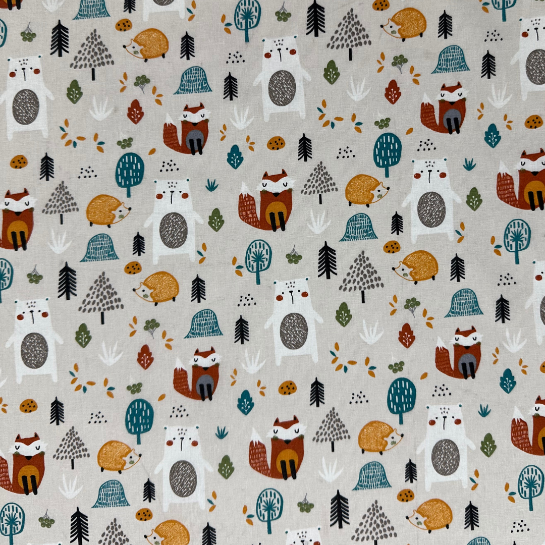 LGC506001 | Tessuto Cotonina Baby Animali del Bosco | 100% Cotone | Altezza 140 cm