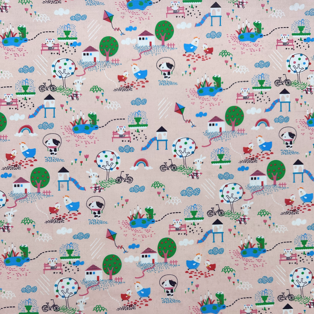 Tessuto Cotonina Baby Animali al Parco | 100% Cotone | Altezza 140 cm