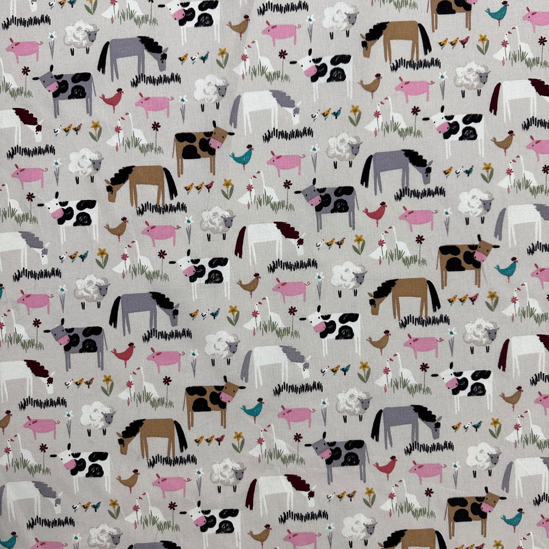 LSB125001 | Tessuto Cotonina Baby Animali della Fattoria | 100% Cotone | Altezza 160 cm