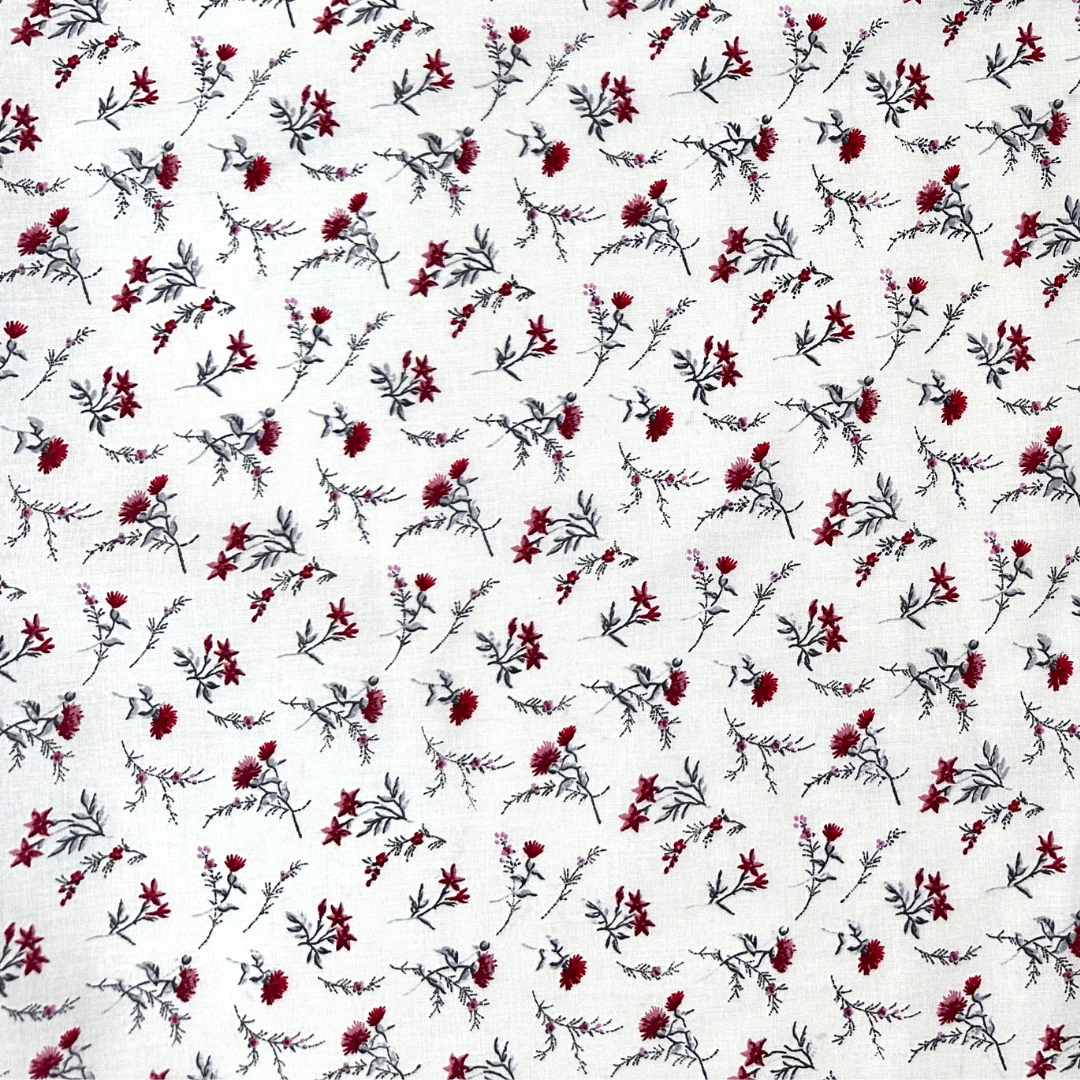 Tessuto Cotonina Fiori Rossi | 100% Cotone | Altezza 140 cm