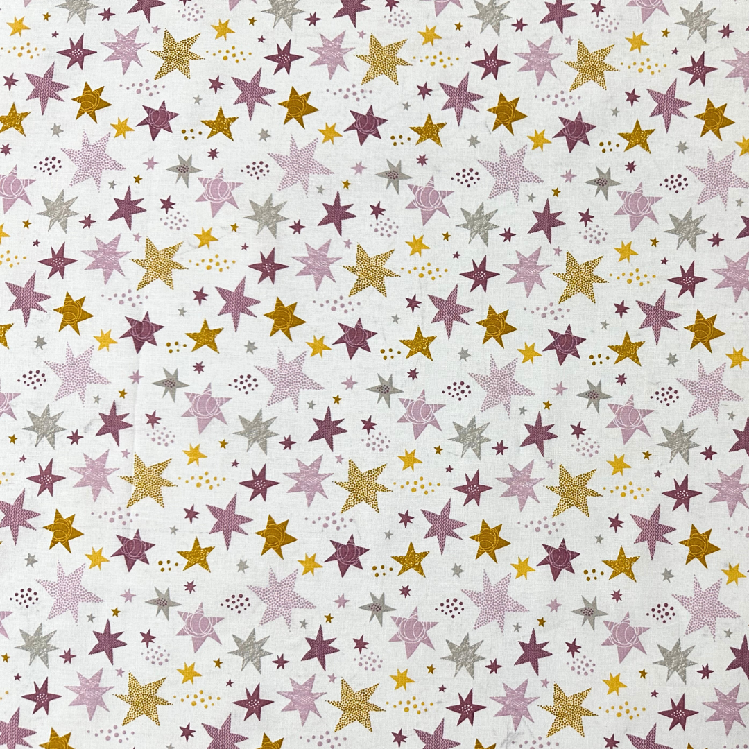 LGC891003 | Tessuto Cotonina Baby Stelline Rosa e Gialle | 100% Cotone | Altezza 140 cm
