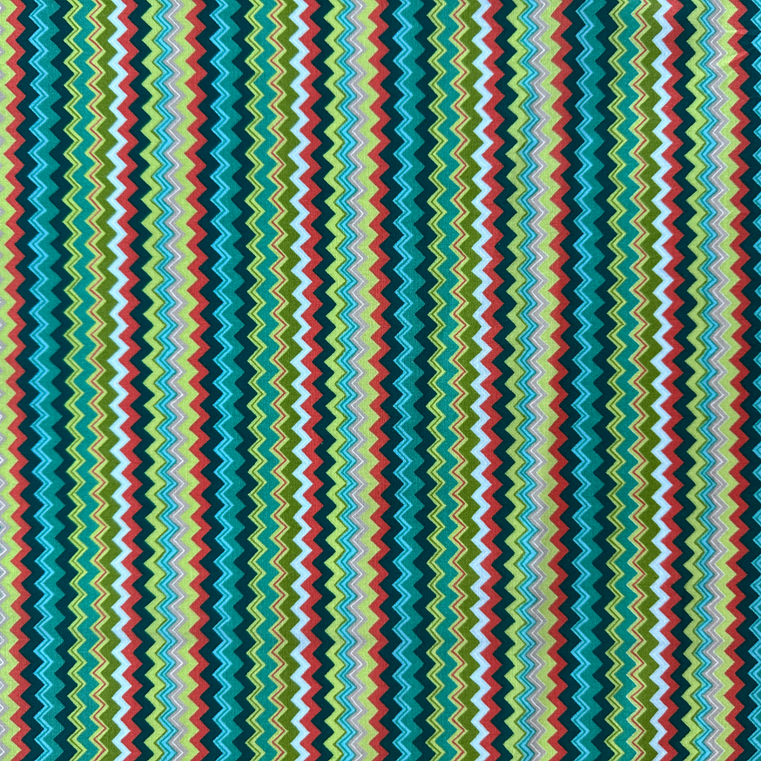IGOR | Tessuto Cotonina Fantasia Zig Zag Verde | 100% Cotone | Altezza 140 cm