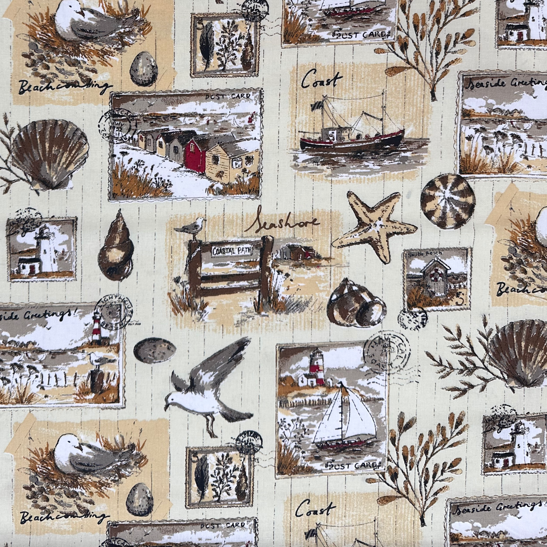 NAUTICAL | Tessuto Cotonina Fantasia Gabbiani | 100% Cotone | Altezza 140 cm