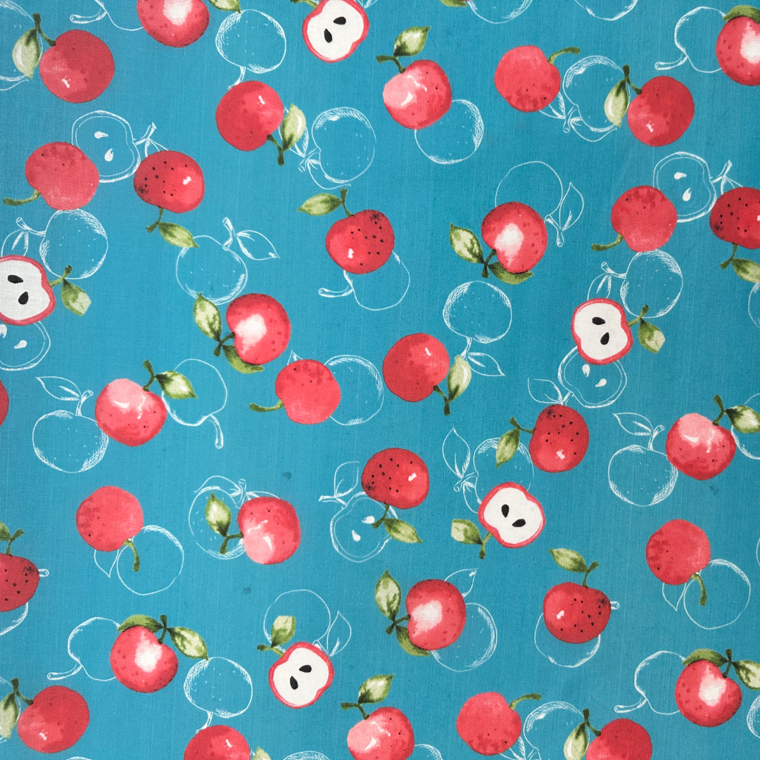 MELE | Tessuto Cotonina Fantasia Mele | 100% Cotone | Altezza 140 cm