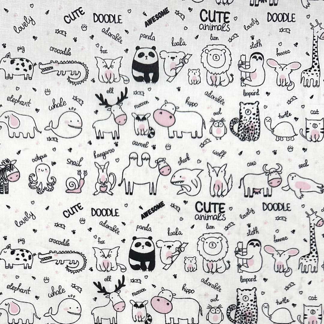 ANIMALS | Tessuto Cotonina Baby Animali | 100% Cotone | Altezza 140 cm