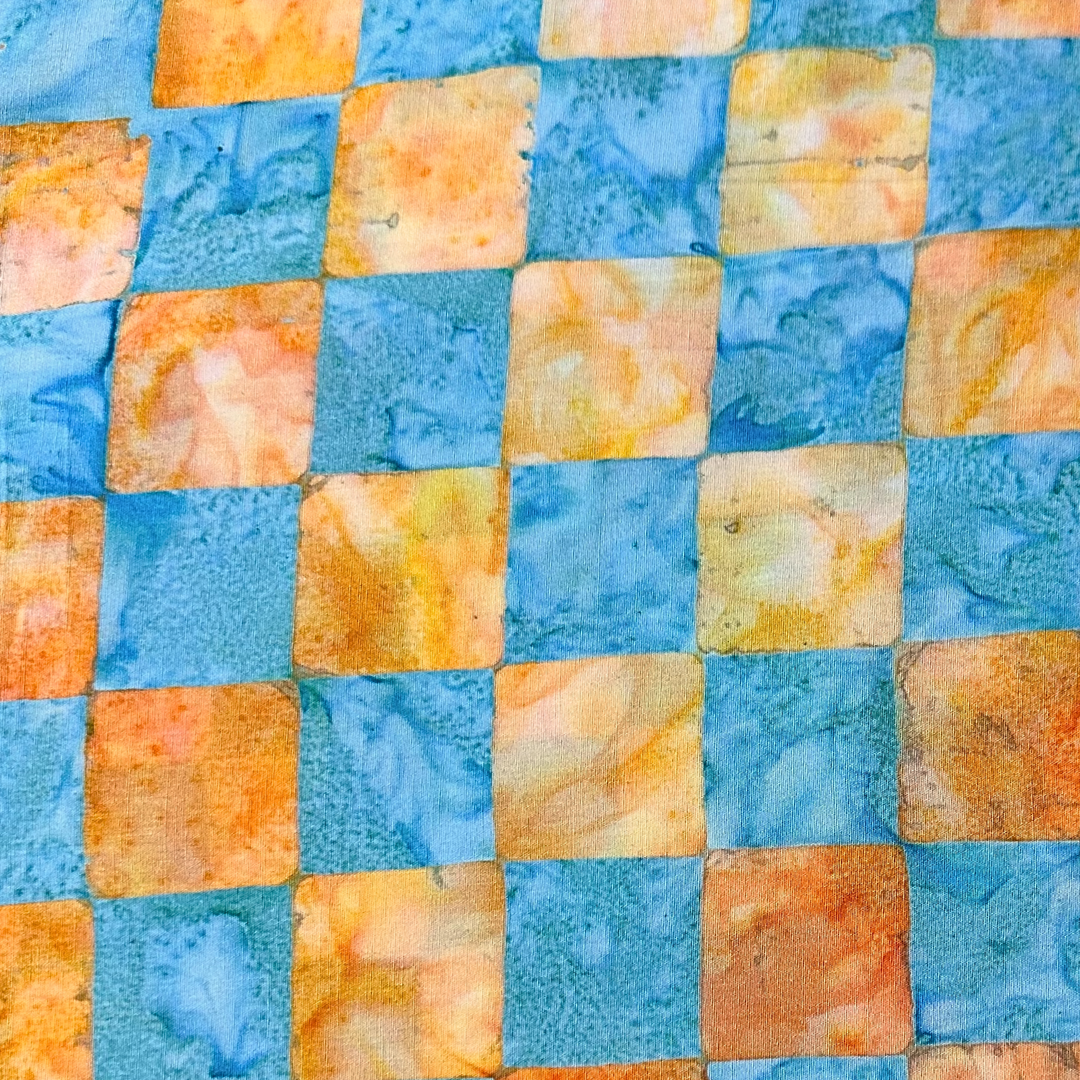 Tessuto Americano in Cotone 110 cm | Blue and Orange Chessboard