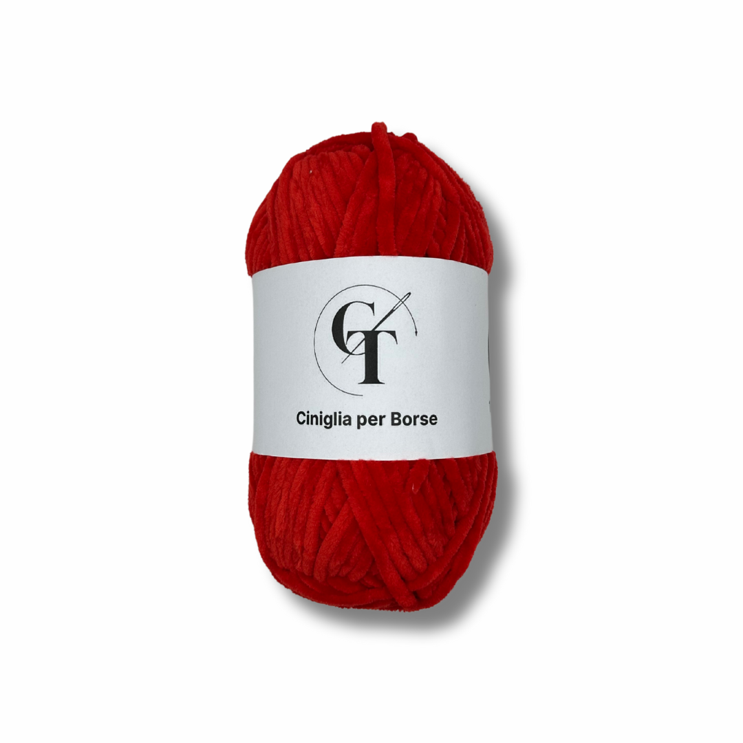 Fettuccia rossa in ciniglia 5mm per borse uncinetto