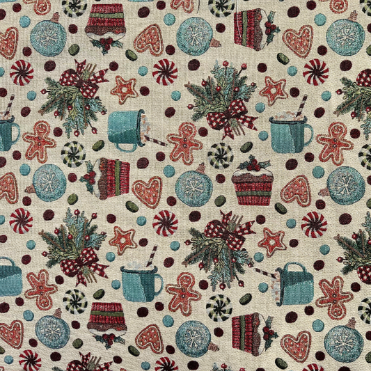 Tessuto Gobelin Natalizio a Metraggio 280cm - Omini Pan di Zenzero