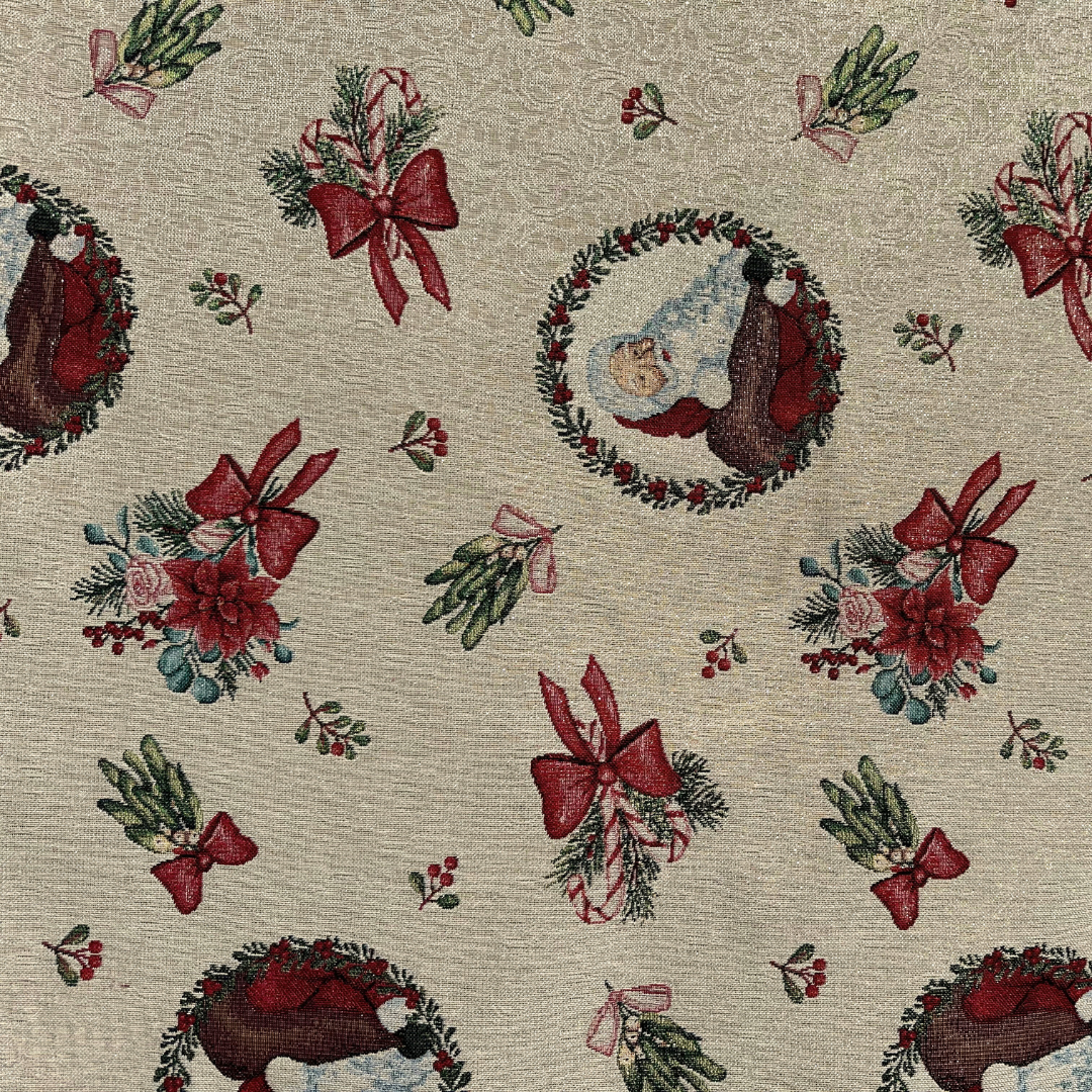 Tessuto Gobelin Natalizio a Metraggio 280cm - Babbo Natale e Ghirlande