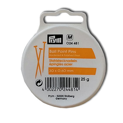 024481 | Spilli in Acciaio Temperato Prym Punta a Palla | 30x0,60 mm | Confezione da 25g