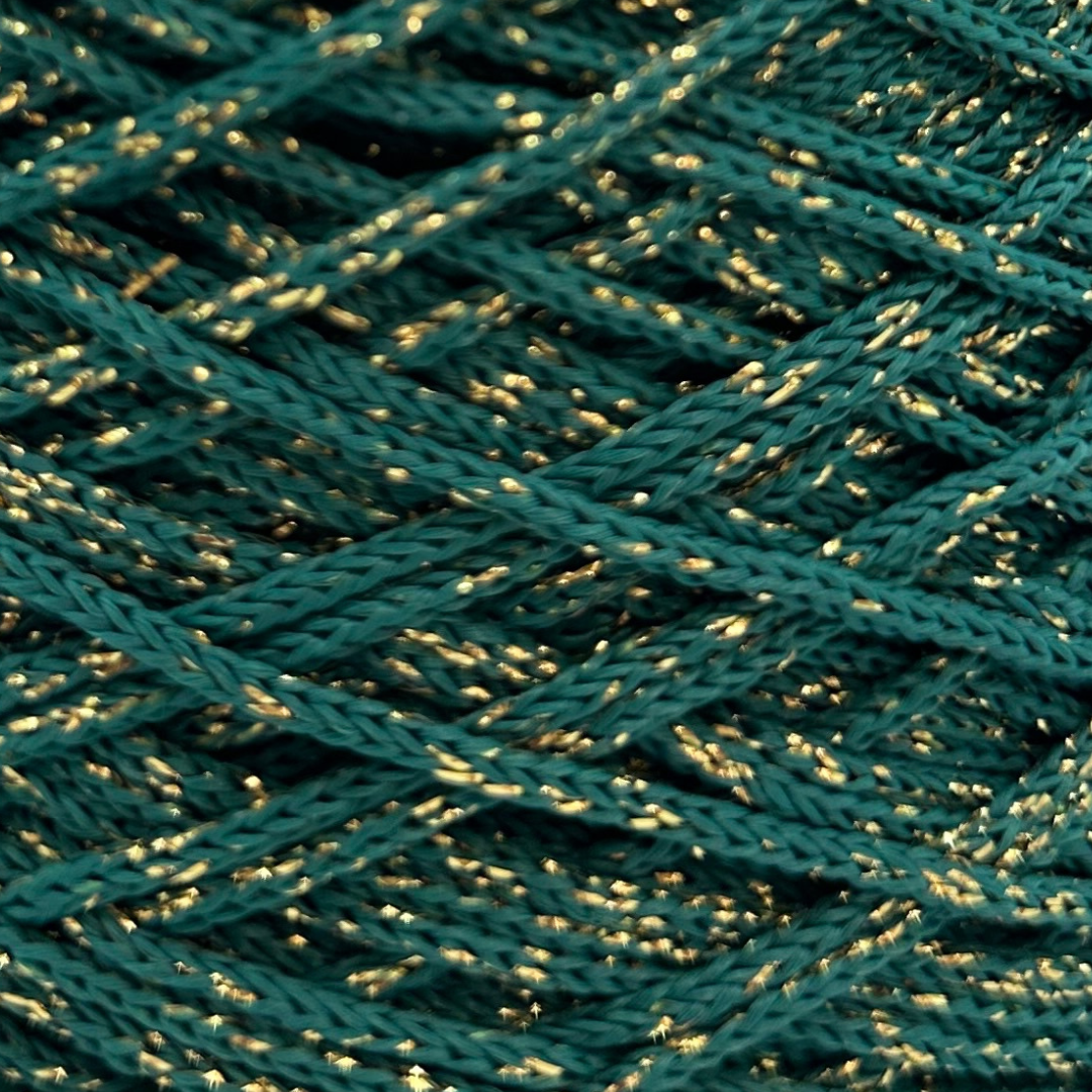 Cordino Thai Tripolino per Borse all'Uncinetto Verde Scuro Glitter Oro | 500gr