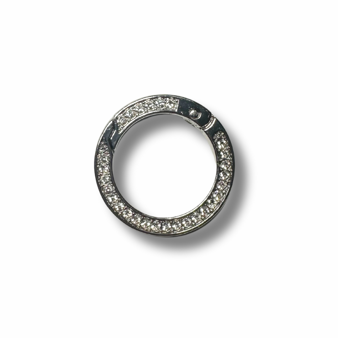 Moschettone Rotondo con Strass Argento 3,5 cm