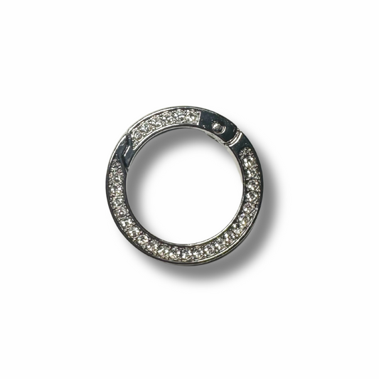 Moschettone Rotondo con Strass Argento 3,5 cm