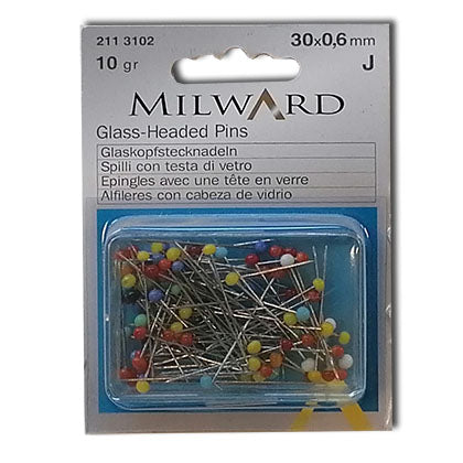 2113102 | Spilli con Testa di Vetro Multicolore Milward | 30x0.6mm | Confezione da 10gr