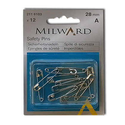 2116103 | Spille di Sicurezza in Acciaio Color Argento Milward | 28 mm | Confezione da 12 pz