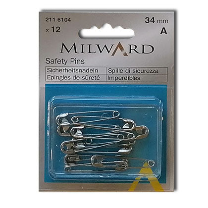 2116104 | Spille di Sicurezza in Acciaio Color Argento Milward | 34 mm | Confezione da 12 pz