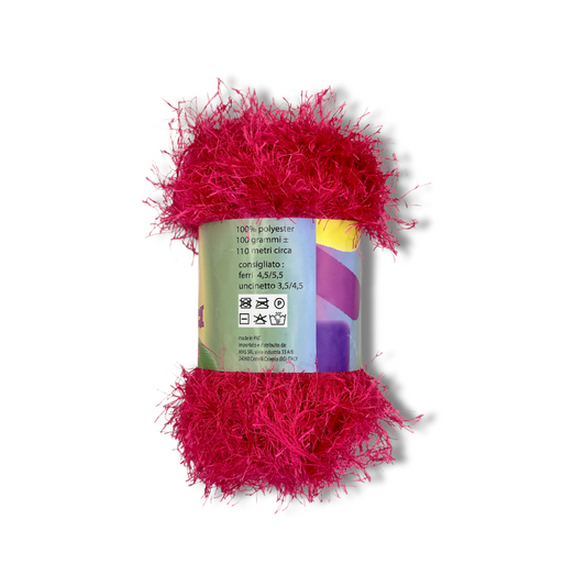 Fucsia | Filato Effetto Piume 100% Poliestere | Ideale per Borse e Sciarpe | 100 gr