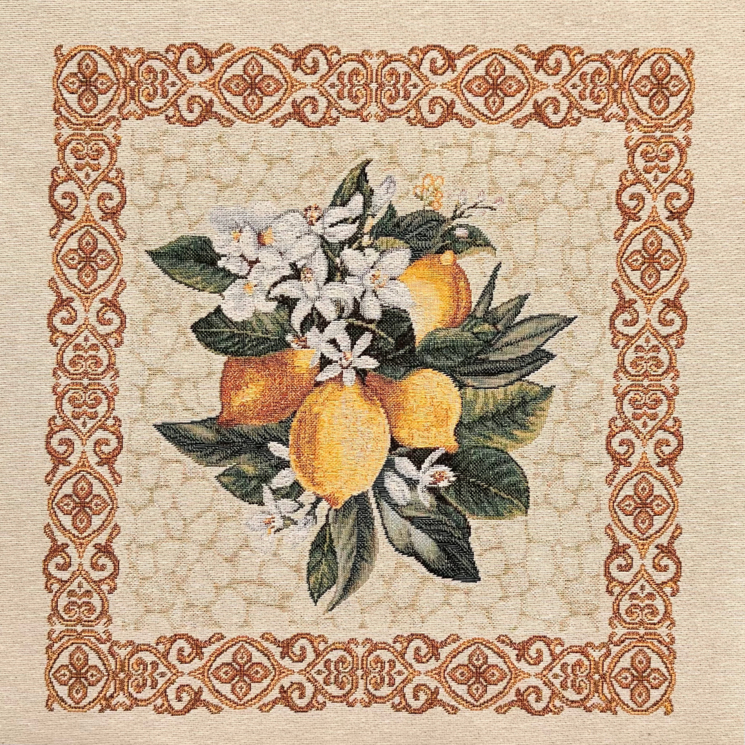 Pannello Pretagliato Gobelin 45x45 cm | Fantasia Limoni 01 | Ideale per Cuscini, Borse e Sedute