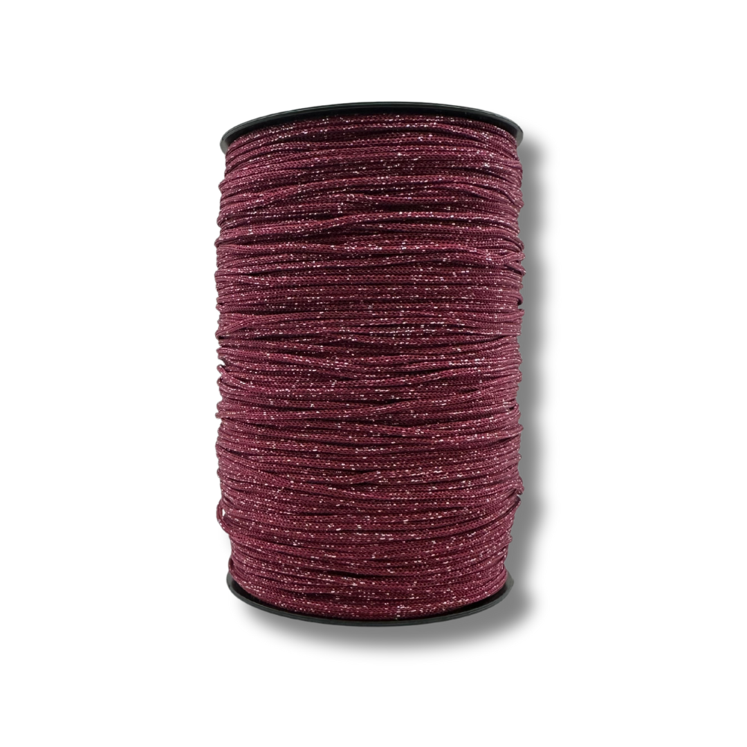 54 | Cordino per Borse all'Uncinetto Bordeaux Glitterato Argento | 500gr | Spessore 3mm