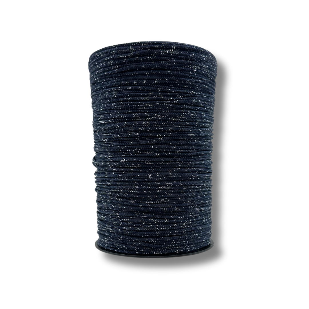 67 | Cordino per Borse all'Uncinetto Blu Glitterato Argento | 500gr | Spessore 3mm