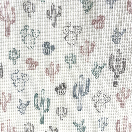 Cactus - Tessuto Nido d'Ape 100% Cotone - Perfetto per Cucito Creativo e Articoli per Bambini