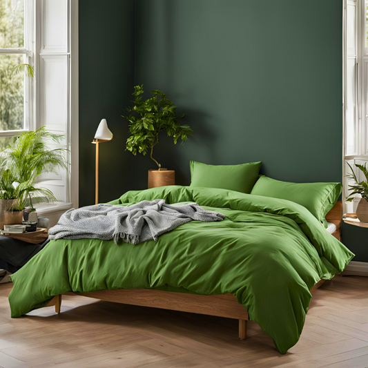 Completo Letto 2 Piazze in Puro Cotone Verde Made in Italy