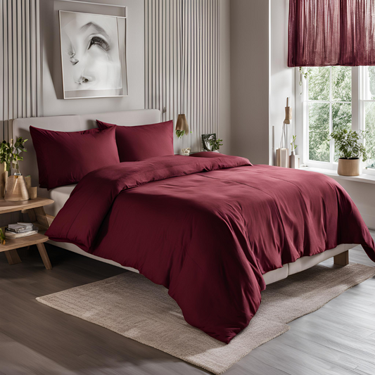 Completo Letto 2 Piazze in Puro Cotone Bordeaux Made in Italy