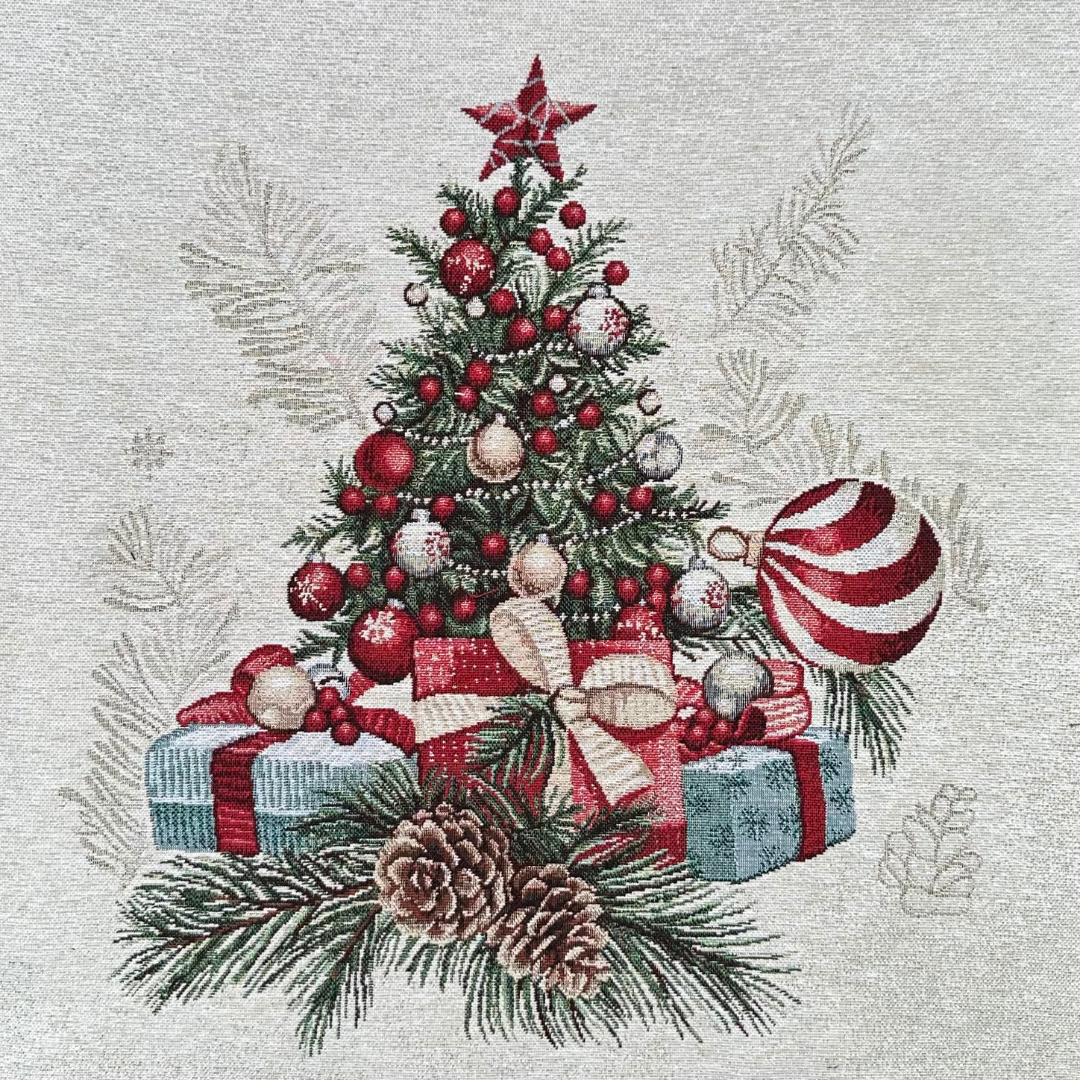 Tessuto Gobelin Natalizio 45x45cm Albero di Natale per Cuscini e Arredo Casa