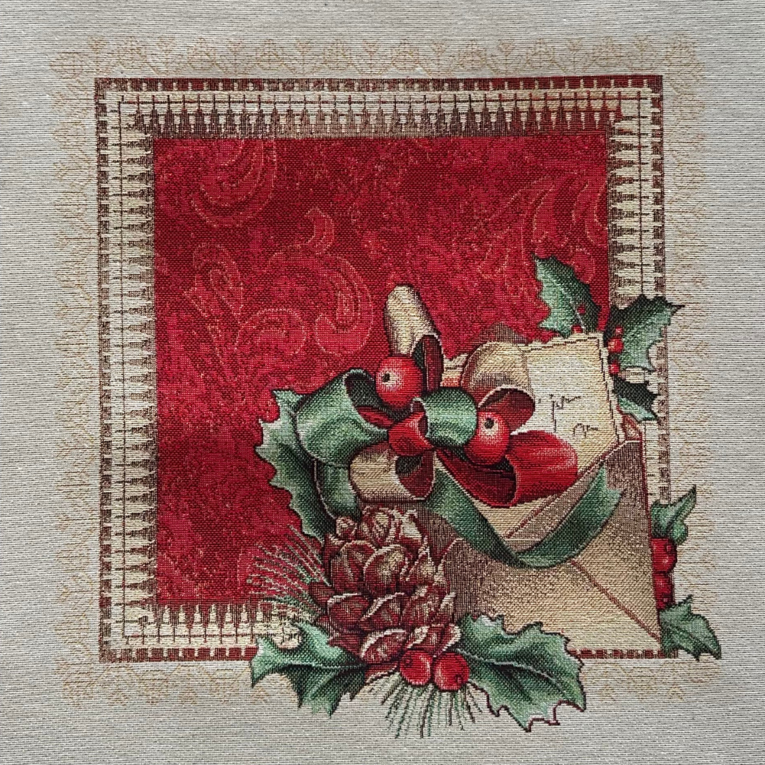 Tessuto Gobelin Natalizio 45x45cm Lettera di Natale per Cuscini e Arredo Casa