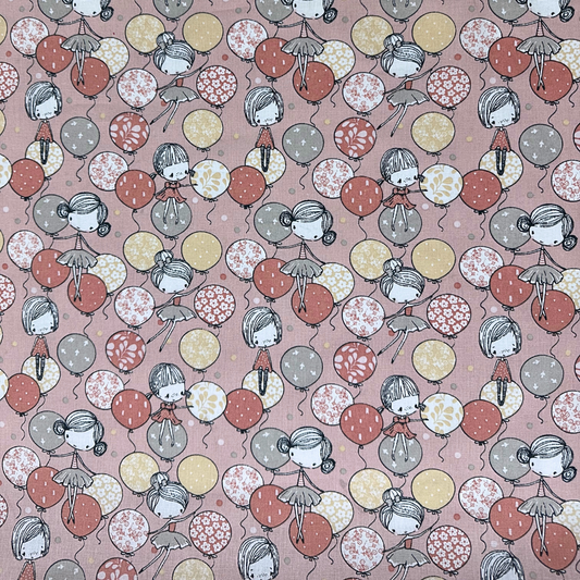 LGB803001 | Tessuto Cotonina Baby  Bambina con Palloncini  | 100% Cotone | Altezza 140 cm
