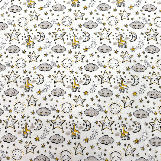SOLUNE | Tessuto Cotonina Baby Sole e Luna | 100% Cotone | Altezza 140 cm
