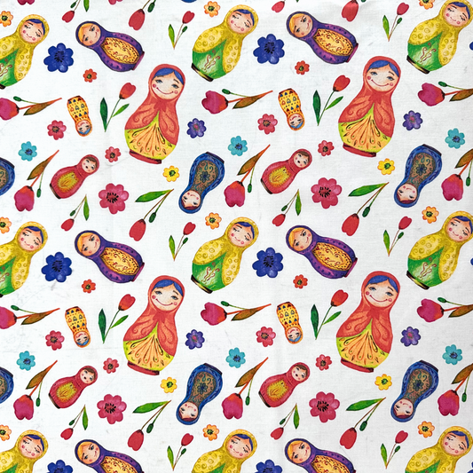 Tessuto Cotonina Matriosche | 100% Cotone | Altezza 140 cm