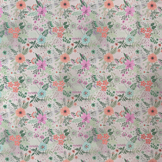 Tessuto Cotonina Fiori Sfondo Ecru | 100% Cotone | Altezza 140 cm