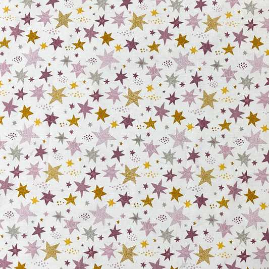 LGC891003 | Tessuto Cotonina Baby Stelline Rosa e Gialle  | 100% Cotone | Altezza 140 cm