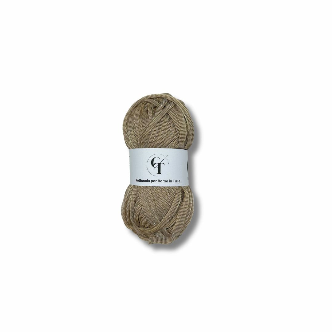 77  | Fettuccia in Tulle per Borse all’Uncinetto - 100g   | Beige