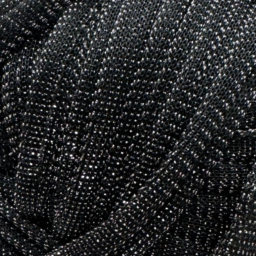 81.A  | Fettuccia in Tulle per Borse all’Uncinetto - 100g   | Nero Glitter Argento