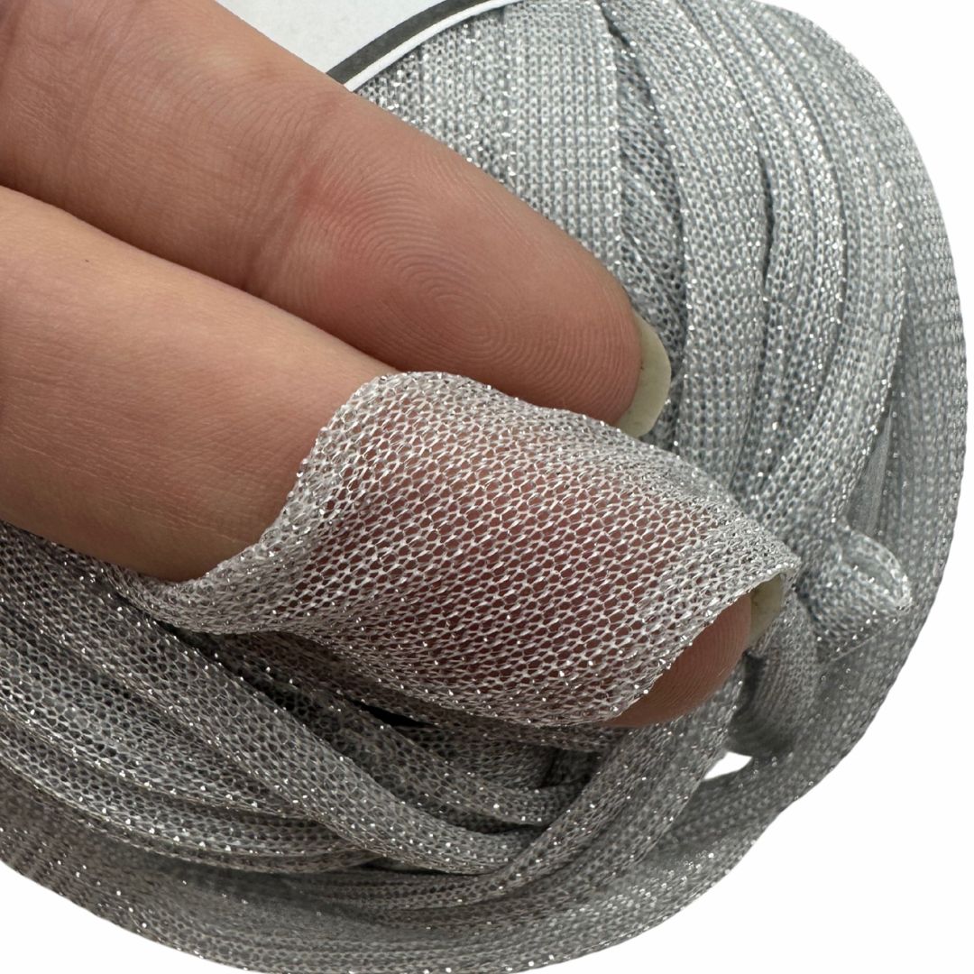 63  | Fettuccia in Tulle per Borse all’Uncinetto - 100g   | Grigio