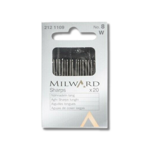 2121109 | Aghi Sharps Lunghi per Cucire a Mano Milward No.8 | 0,61x35 mm | Confezione da 20 pz